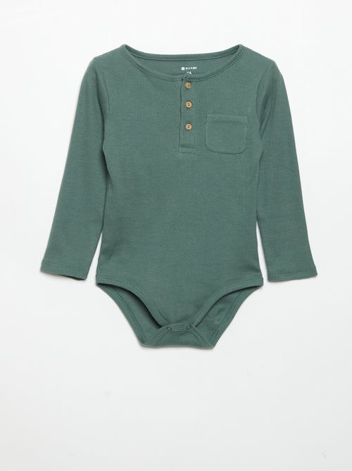Long-sleeved bodysuit with buttoned collar - Kiabi Long-sleeved bodysuit with buttoned collar - Kiabi