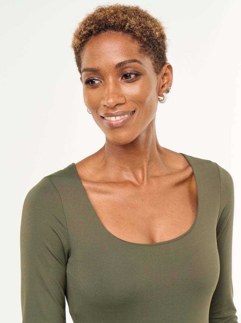 Long-sleeved bodysuit with round neck Khaki - Kiabi