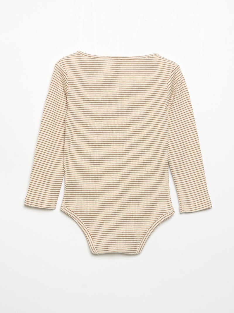 Long-sleeved button-neck bodysuit Brown - Kiabi