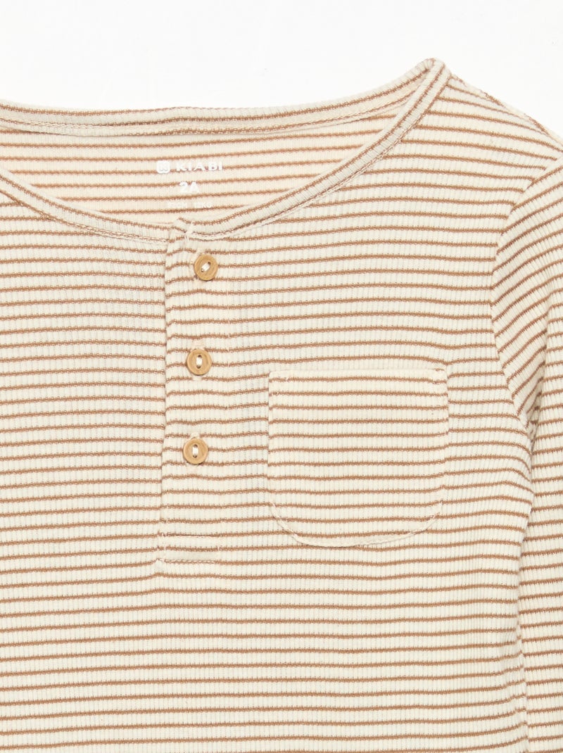 Long-sleeved button-neck bodysuit Brown - Kiabi