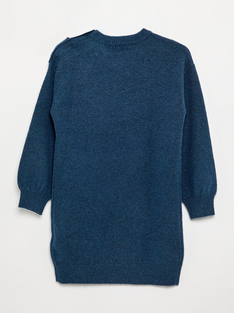 Long-sleeved button-neck sweater dress Blue - Kiabi