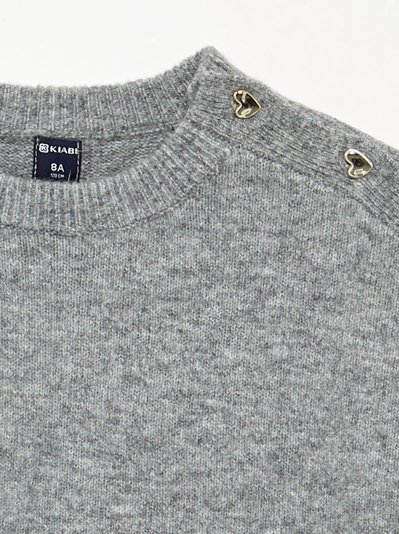 Long-sleeved button-neck sweater dress Grey - Kiabi