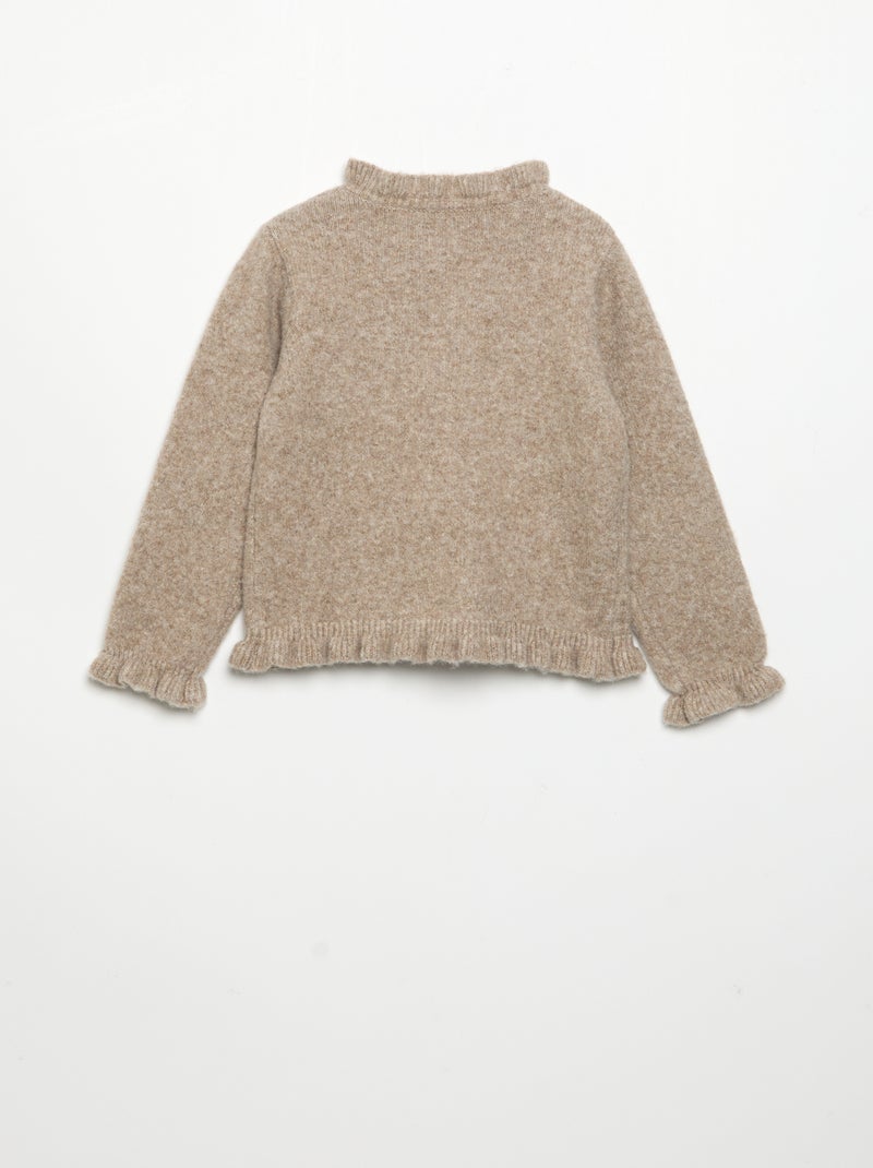 Long-sleeved cardigan with ruffles Beige - Kiabi