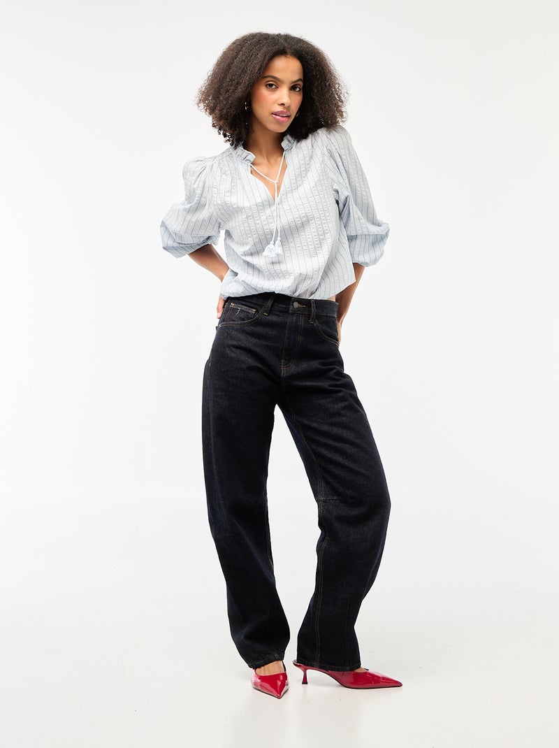 Long-sleeved Checkered Blouse Blue - Kiabi