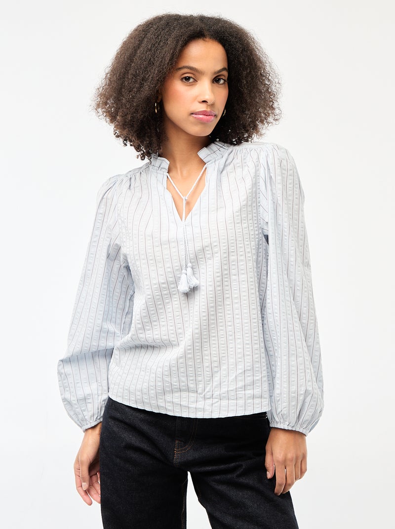 Long-sleeved Checkered Blouse Blue - Kiabi