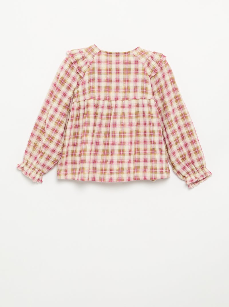 Long-sleeved cotton gauze blouse with ruffles Pink - Kiabi