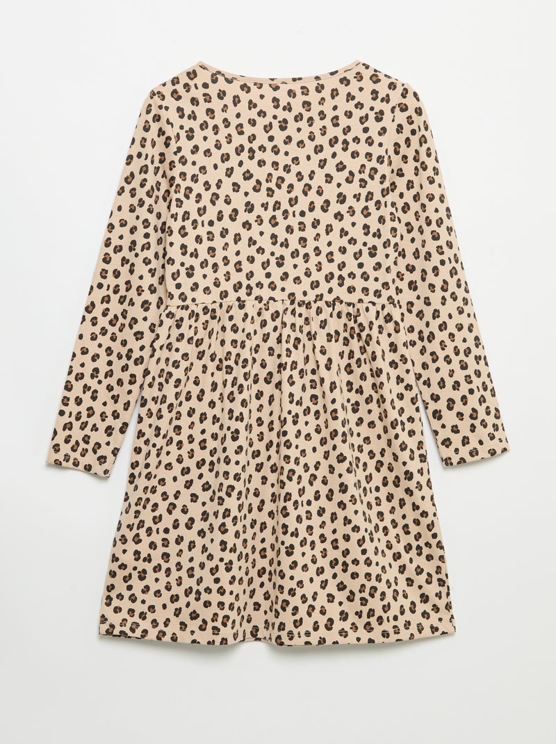 Long-sleeved cotton jersey dress Beige - Kiabi