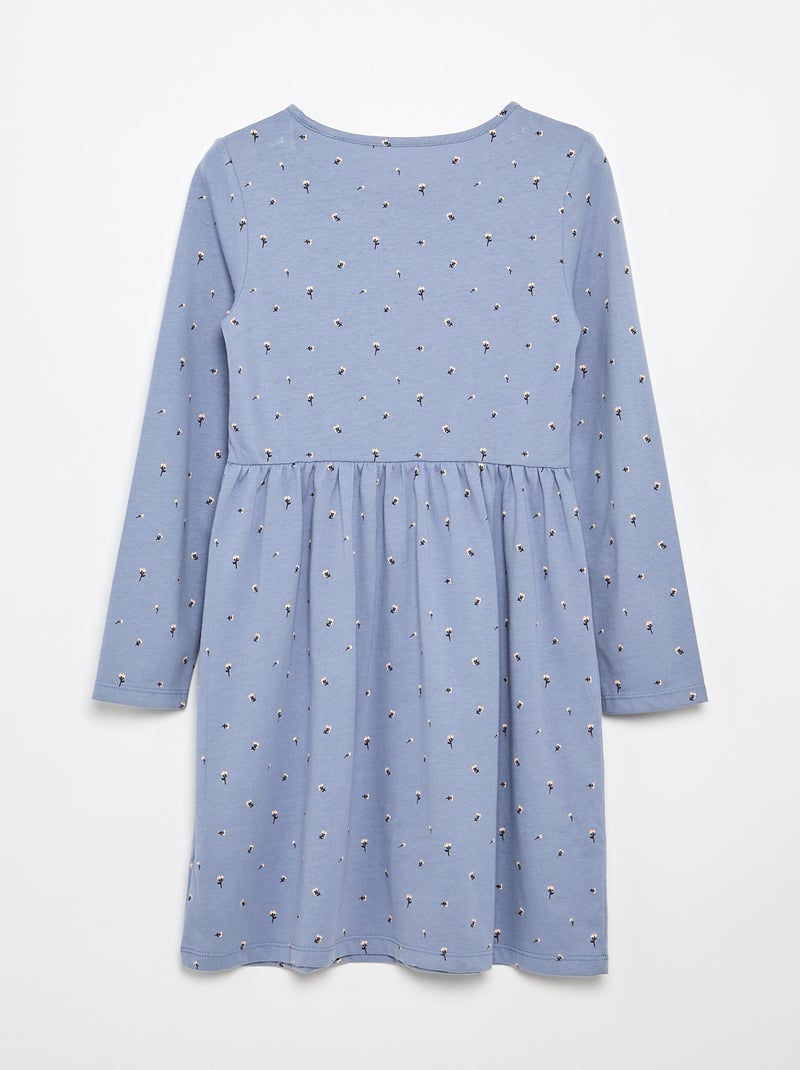 Long-sleeved cotton jersey dress Blue - Kiabi