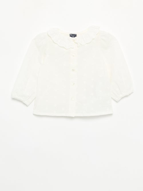 Long-sleeved cotton voile blouse with embroidered flowers - Kiabi