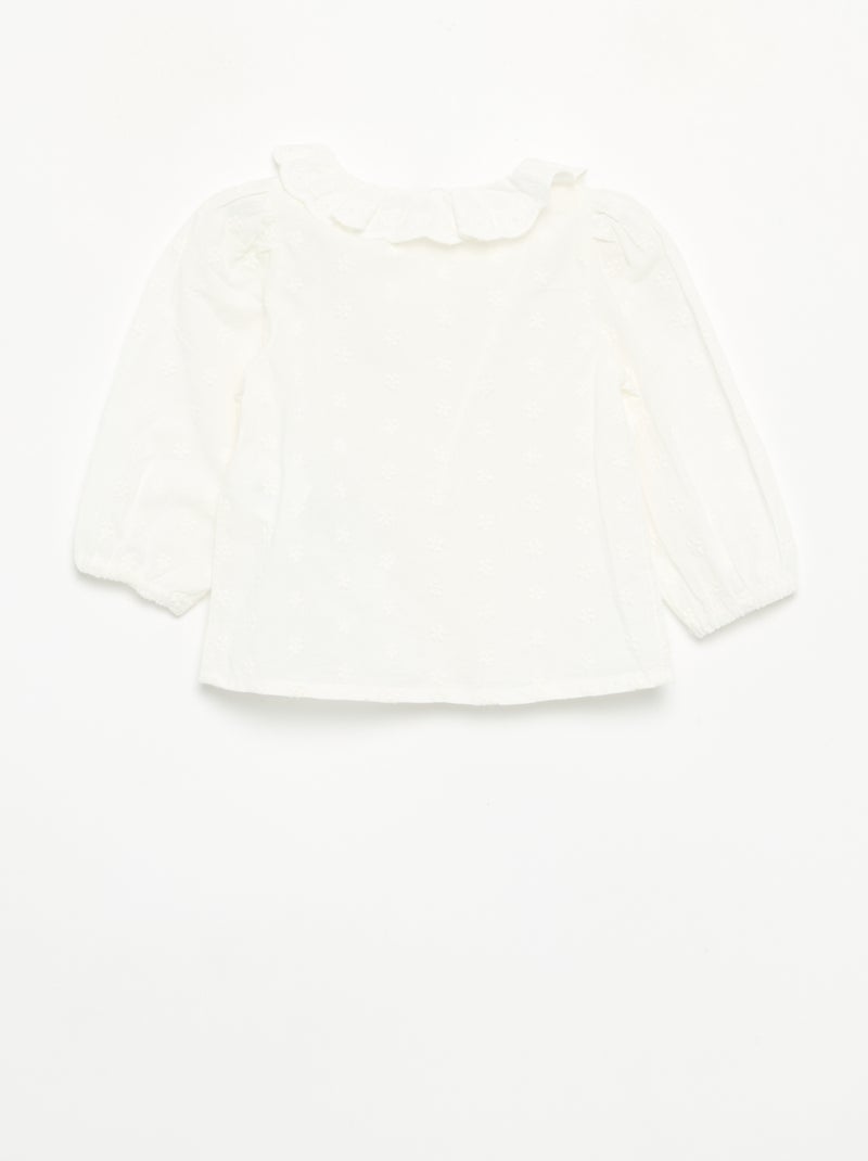Long-sleeved cotton voile blouse with embroidered flowers White - Kiabi