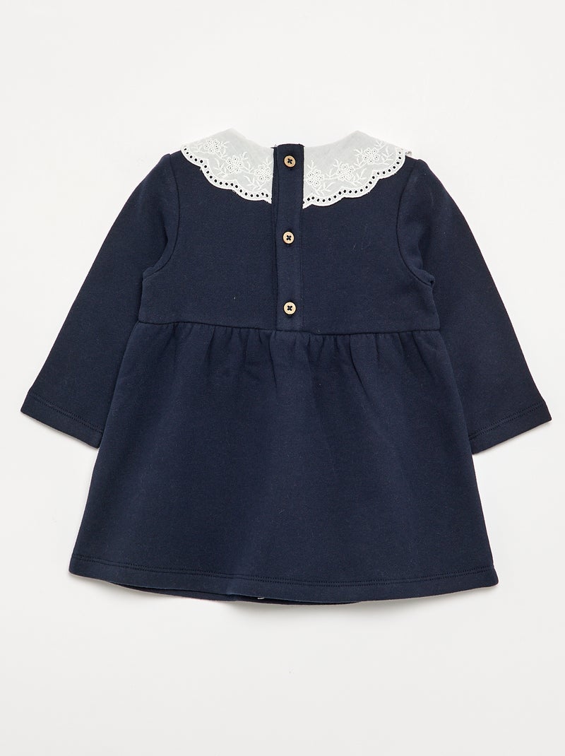 Long-sleeved fleece dress with embroidered collar Blue - Kiabi