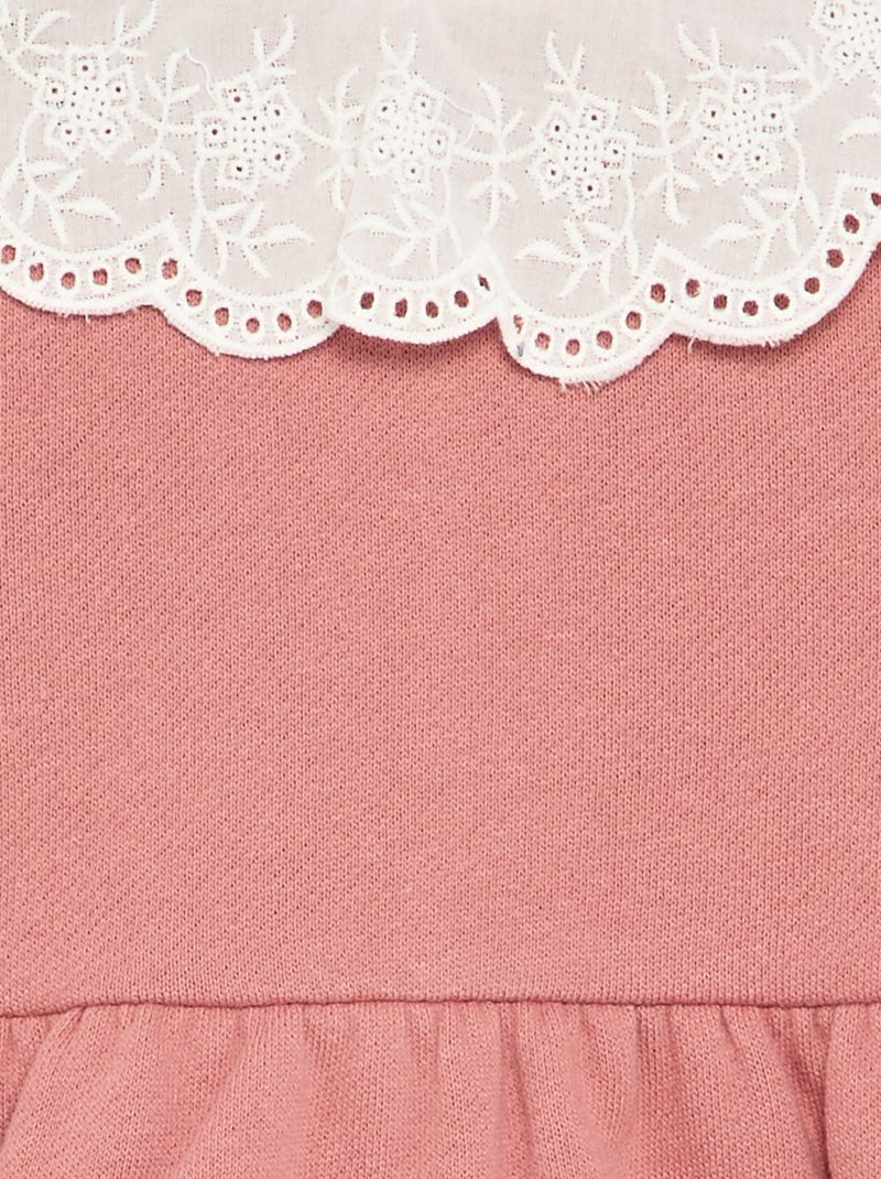 Long-sleeved fleece dress with embroidered collar Pink - Kiabi