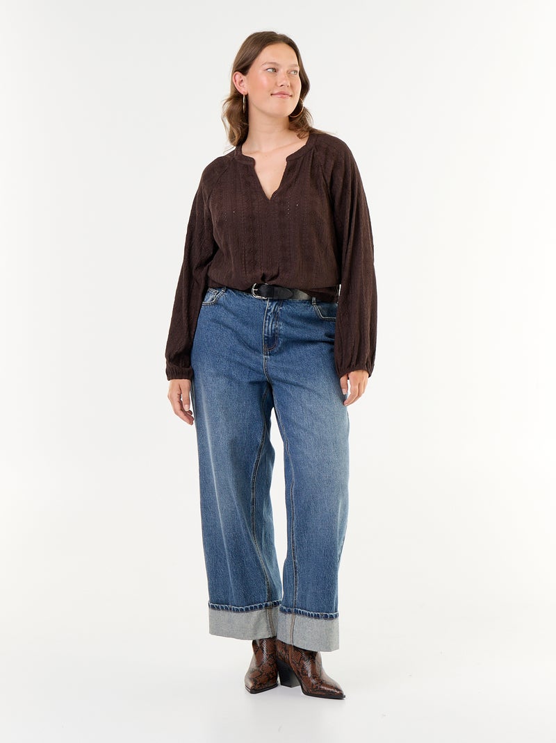 Long-sleeved openwork T-shirt Brown - Kiabi