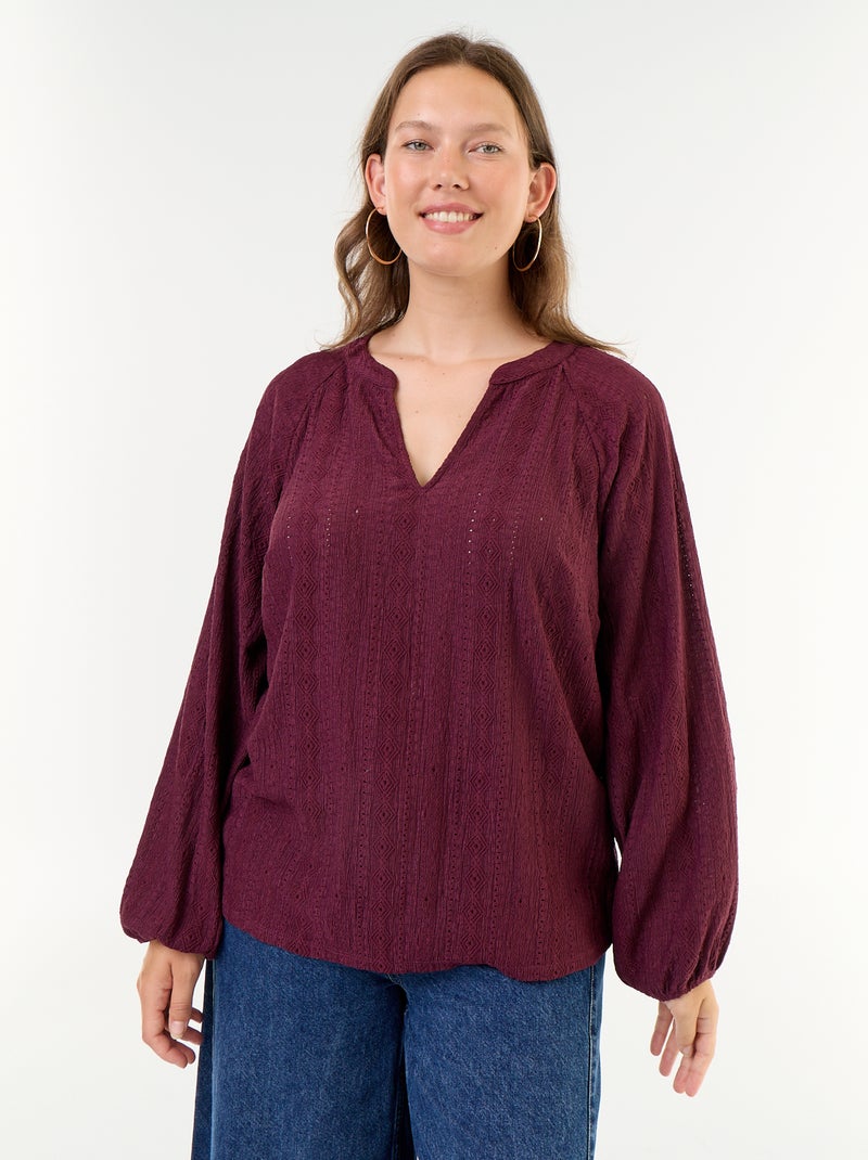 Long-sleeved openwork T-shirt Pink - Kiabi