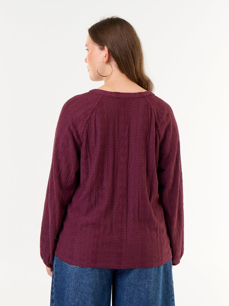 Long-sleeved openwork T-shirt Pink - Kiabi