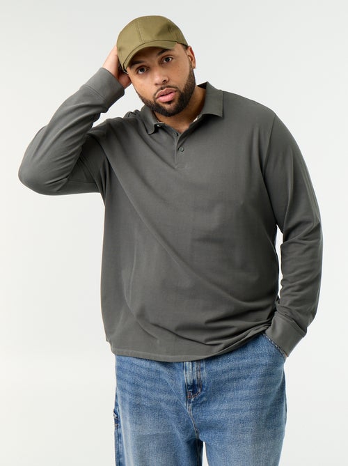 Long-sleeved pique knit polo - Kiabi
