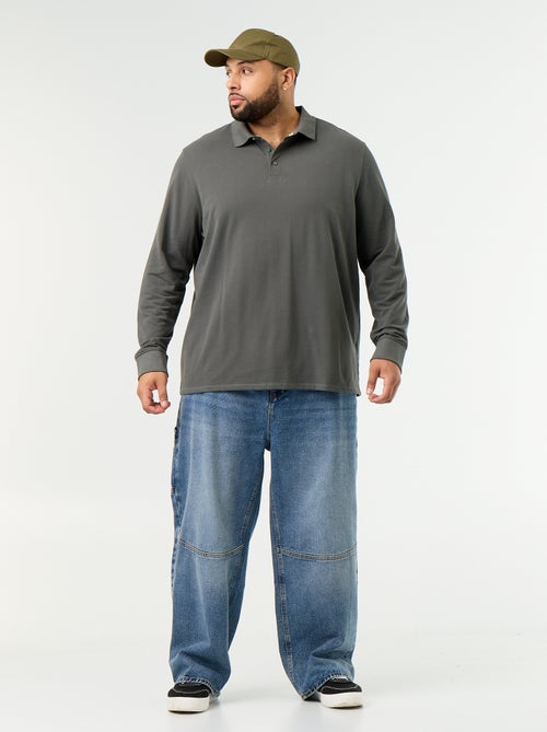 Long-sleeved pique knit polo - Kiabi