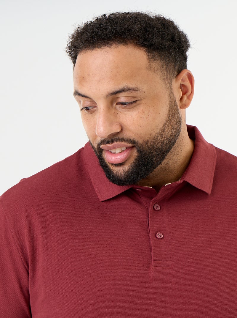 Long-sleeved pique knit polo Red - Kiabi