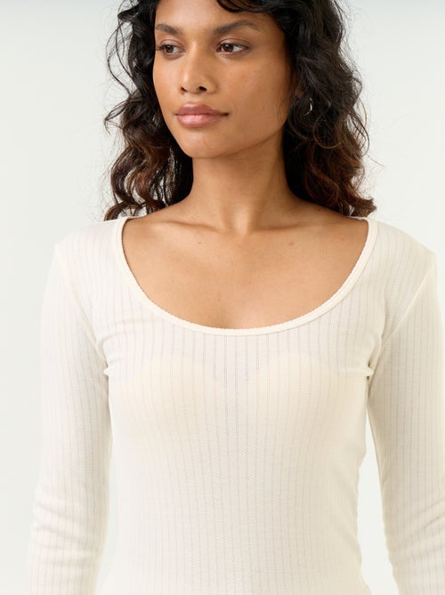 Long-sleeved pointelle knit T-shirt - Kiabi