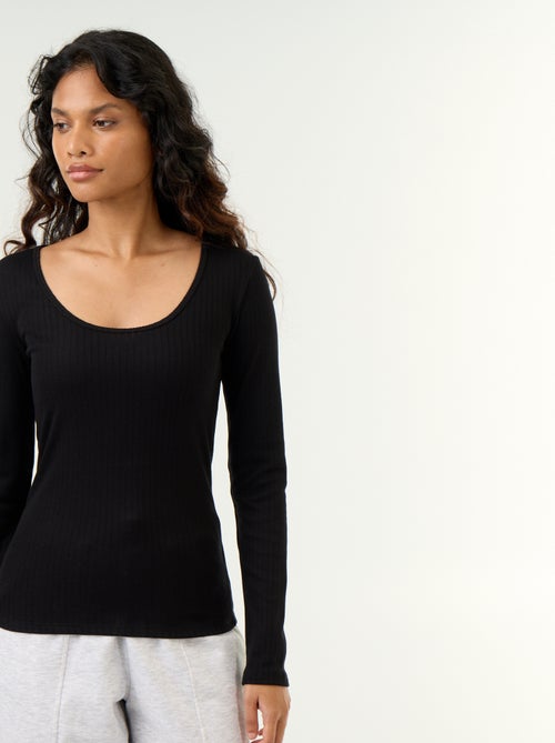 Long-sleeved pointelle knit T-shirt - Kiabi