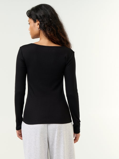 Long-sleeved pointelle knit T-shirt - Kiabi