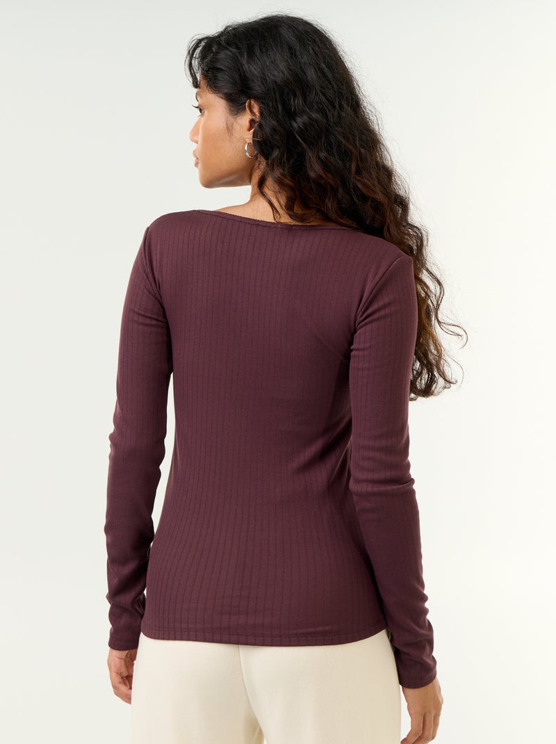 Long-sleeved pointelle knit T-shirt Purple - Kiabi