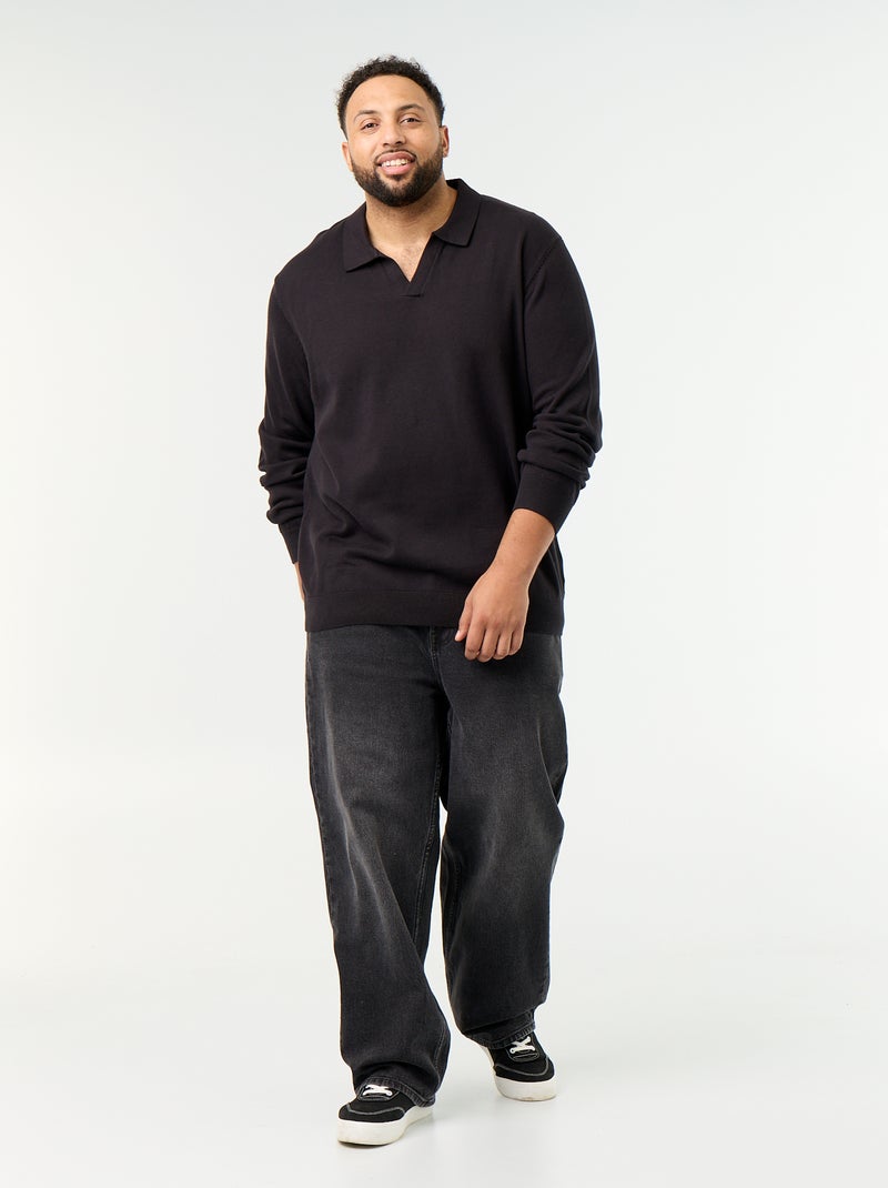 Long-sleeved polo collar jumper Black - Kiabi