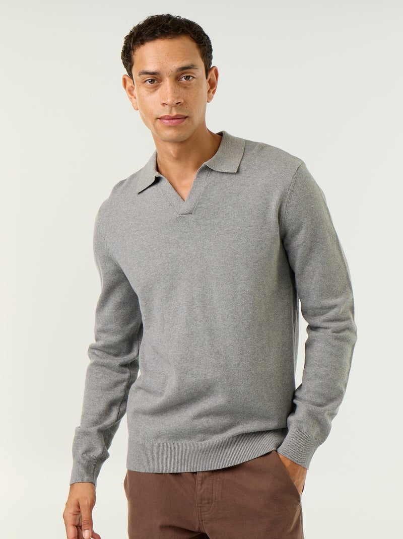 Long-sleeved polo collar sweater Grey - Kiabi