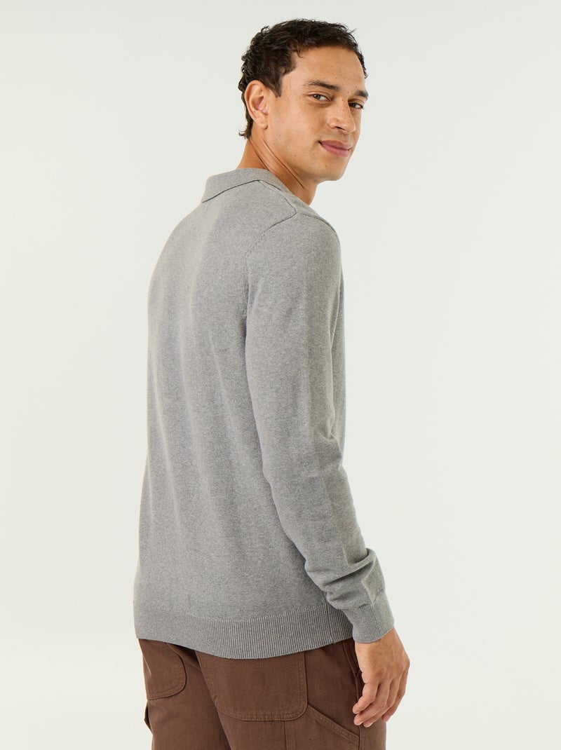 Long-sleeved polo collar sweater Grey - Kiabi
