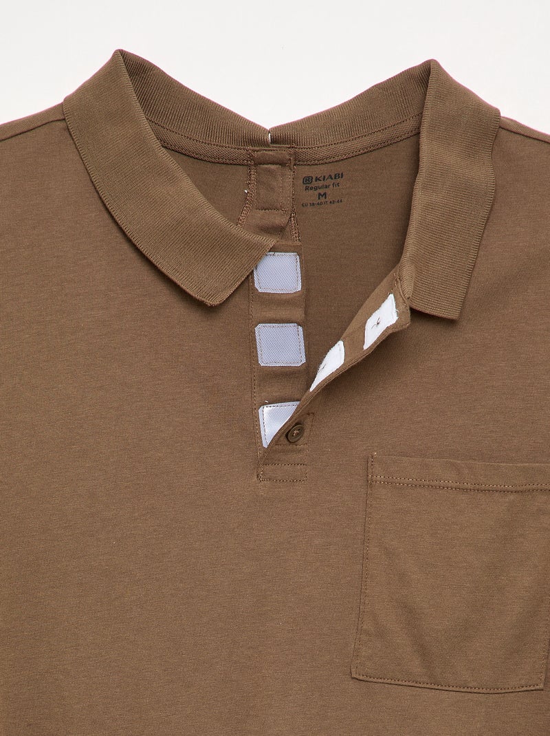 Long-sleeved Polo Shirt - Easy-Wear Collection Brown - Kiabi