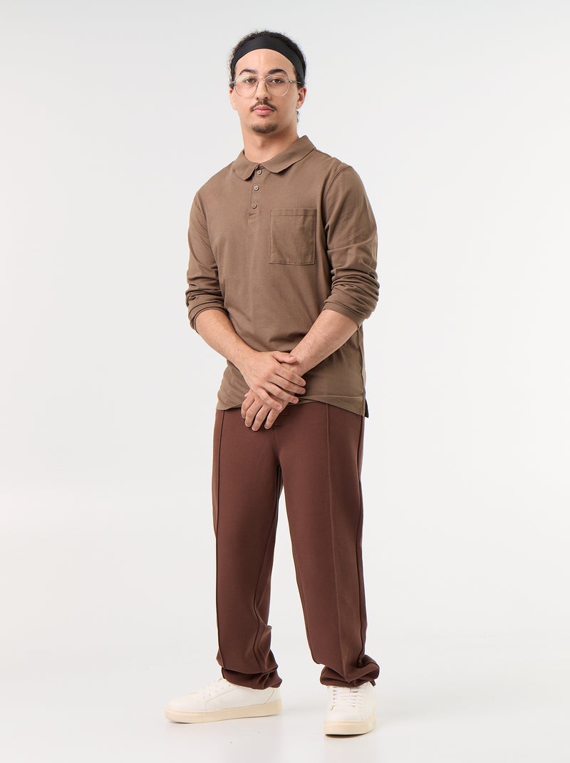 Long-sleeved Polo Shirt - Easy-Wear Collection Brown - Kiabi