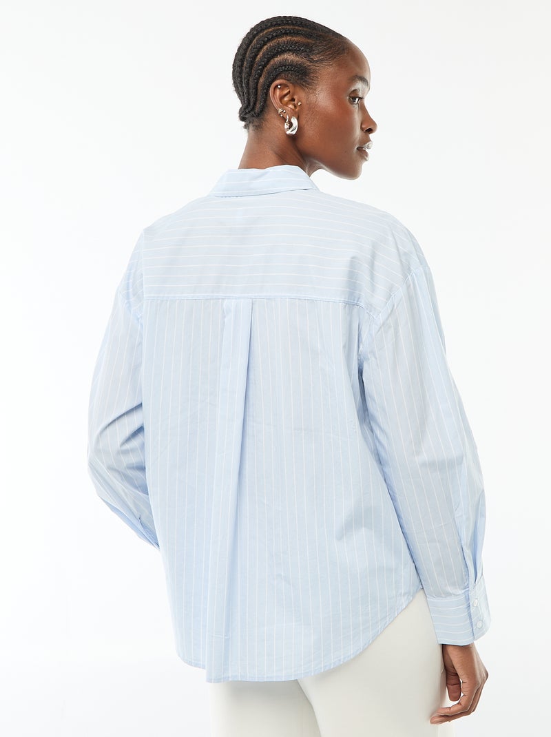 Long-Sleeved Poplin Shirt Blue - Kiabi
