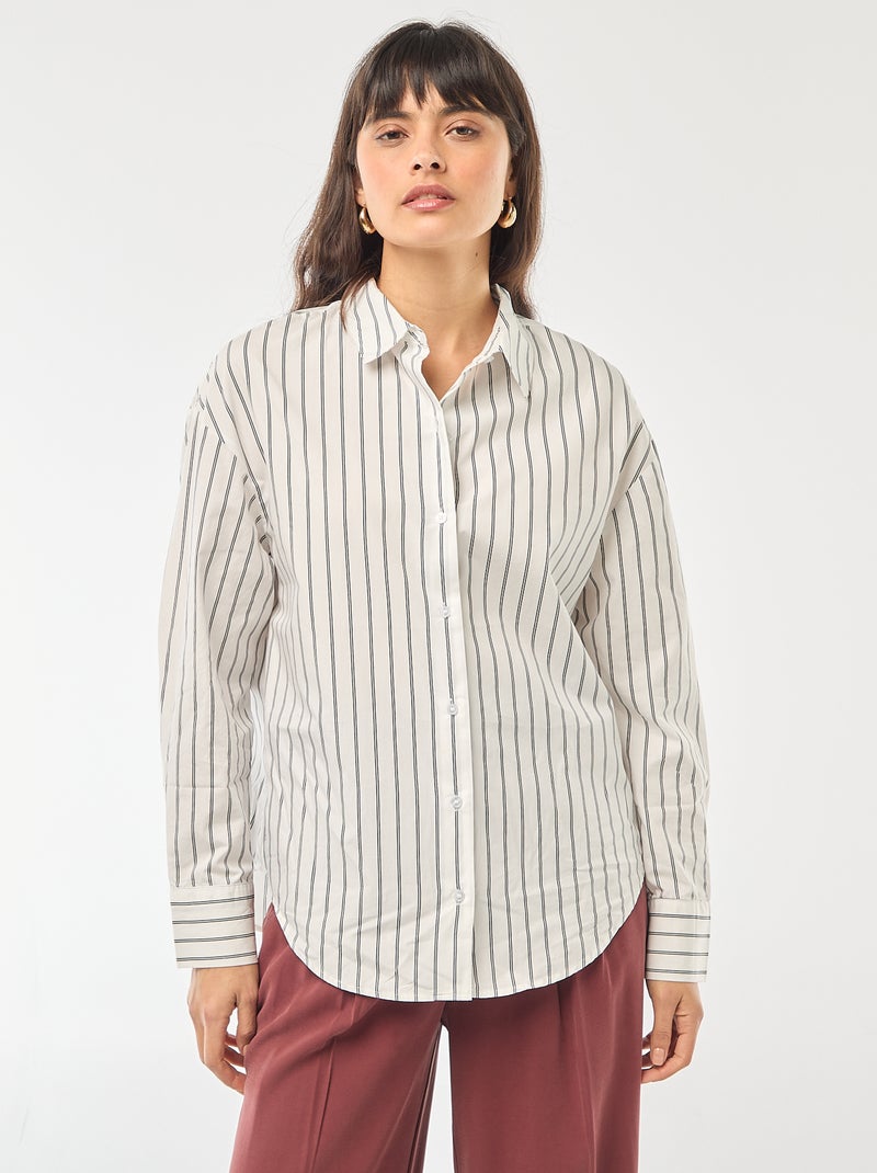 Long-Sleeved Poplin Shirt White - Kiabi