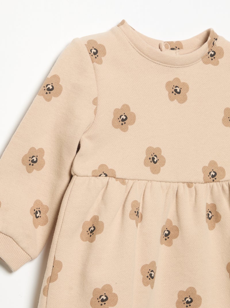 Long-sleeved printed dress Beige - Kiabi