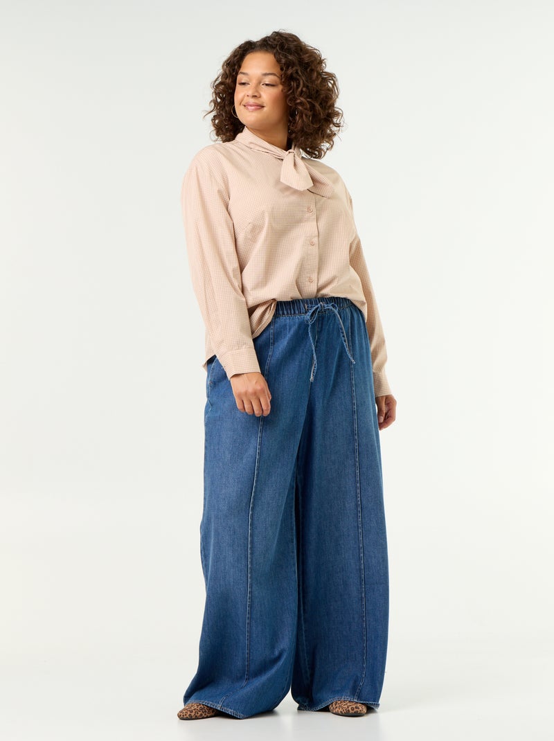 Long-sleeved pussy-bow blouse Beige - Kiabi