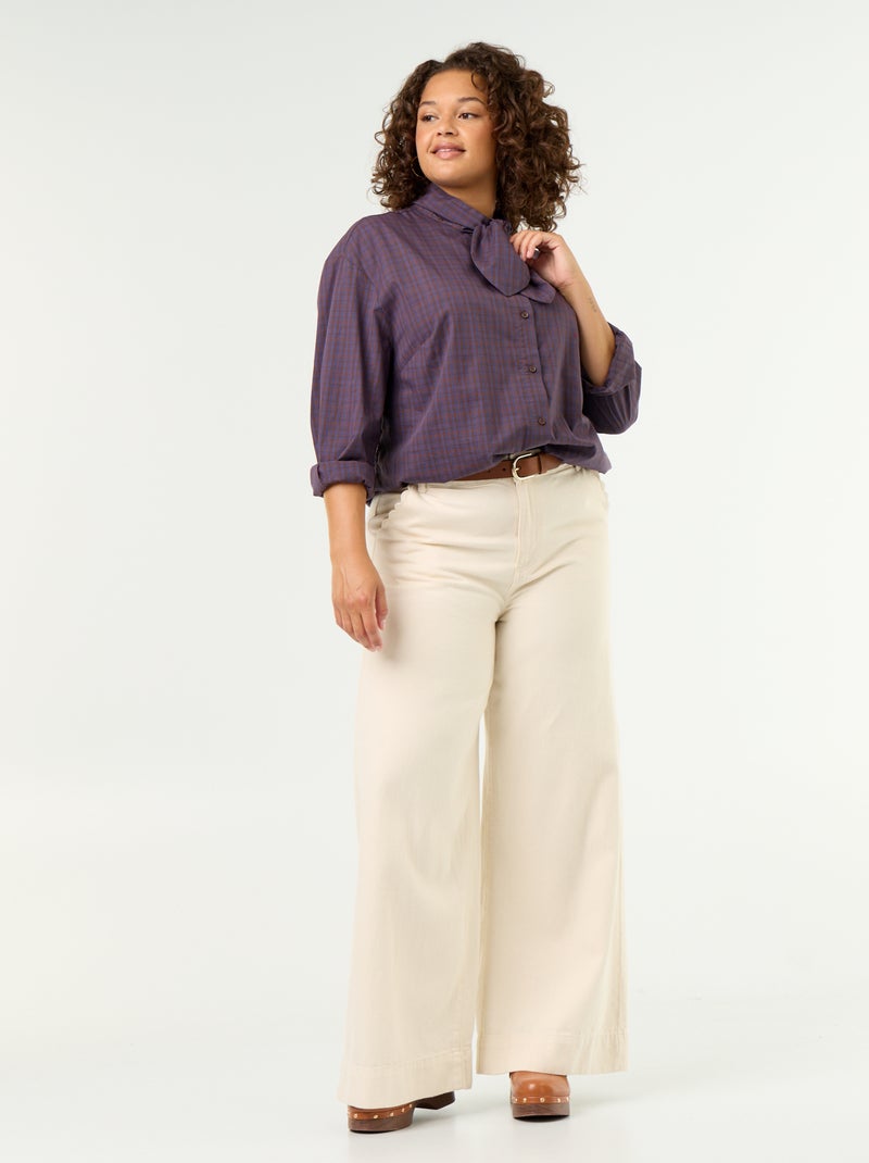 Long-sleeved pussy-bow blouse Brown - Kiabi