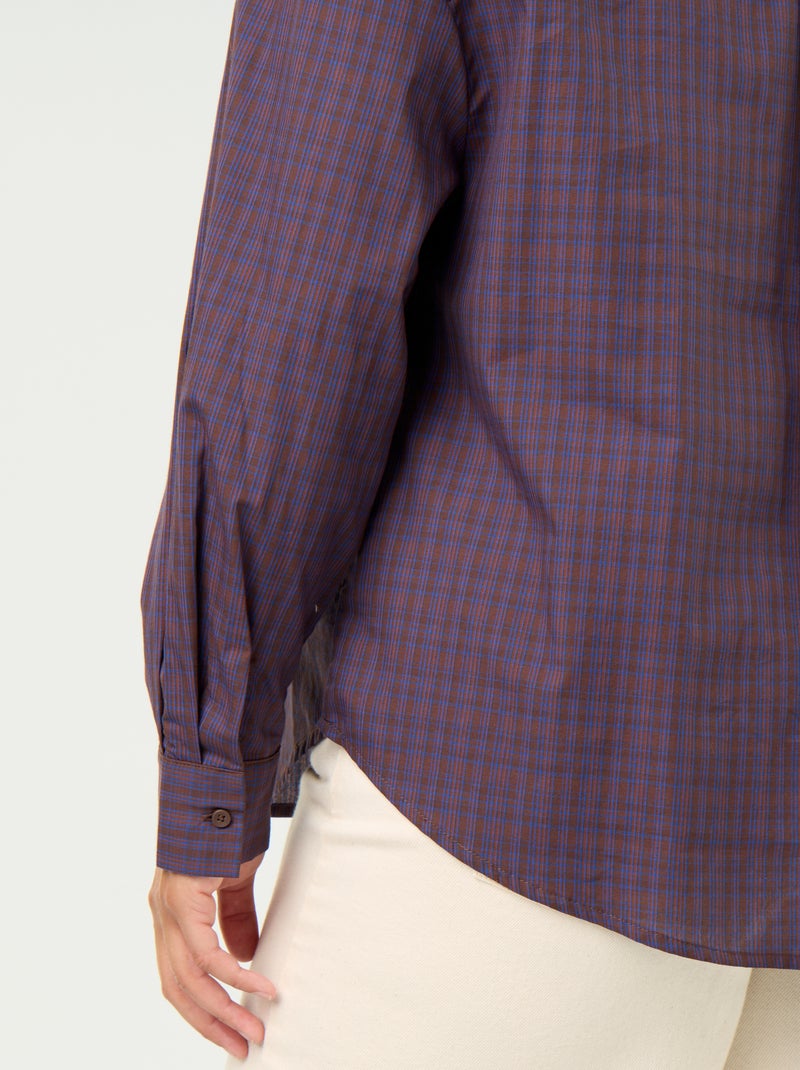 Long-sleeved pussy-bow blouse Brown - Kiabi