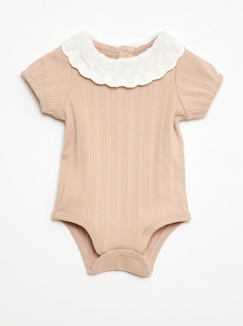 Long-sleeved ribbed knit bodysuit with fancy collar - Kiabi
