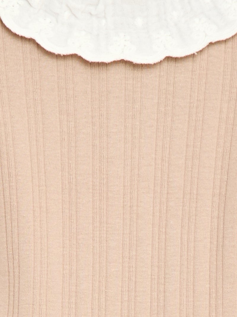 Long-sleeved ribbed knit bodysuit with fancy collar Beige - Kiabi
