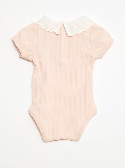 Long-sleeved ribbed knit bodysuit with fancy collar - Kiabi