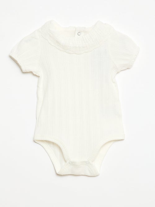 Long-sleeved ribbed knit bodysuit with fancy collar - Kiabi