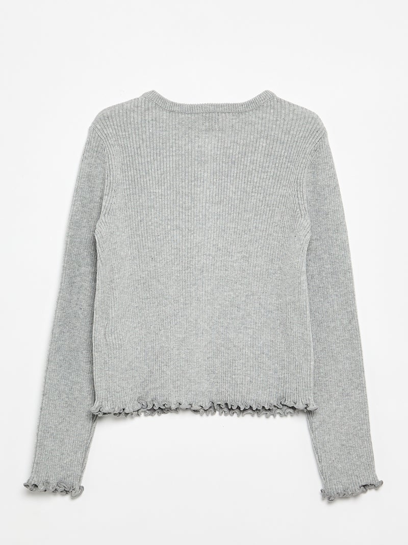 Long-sleeved ribbed knit cardigan Grey - Kiabi