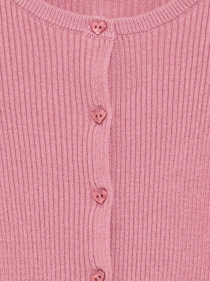 Long-sleeved ribbed knit cardigan Pink - Kiabi