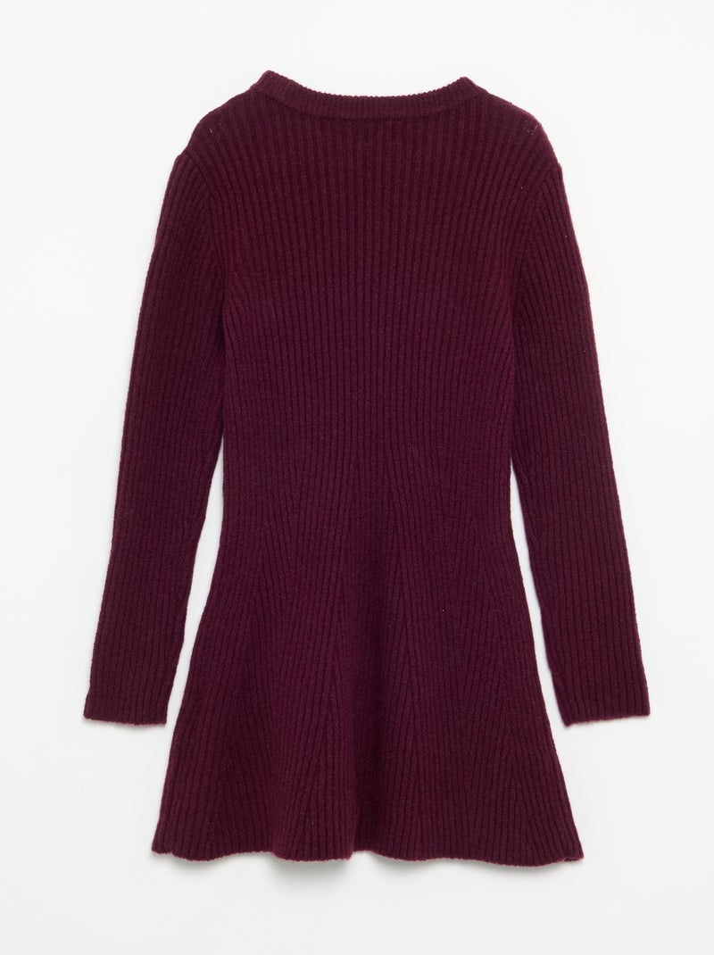 Long-sleeved ribbed knit dress Purple - Kiabi