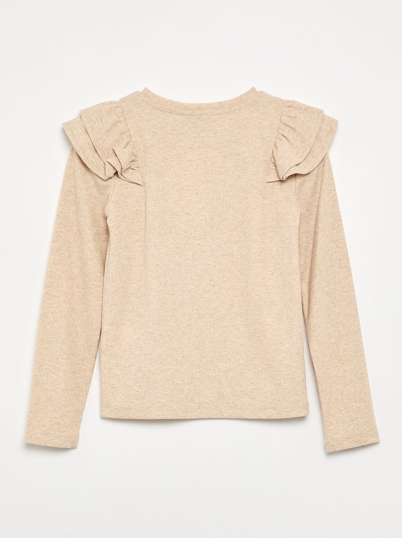 Long-sleeved ribbed knit T-shirt Beige - Kiabi