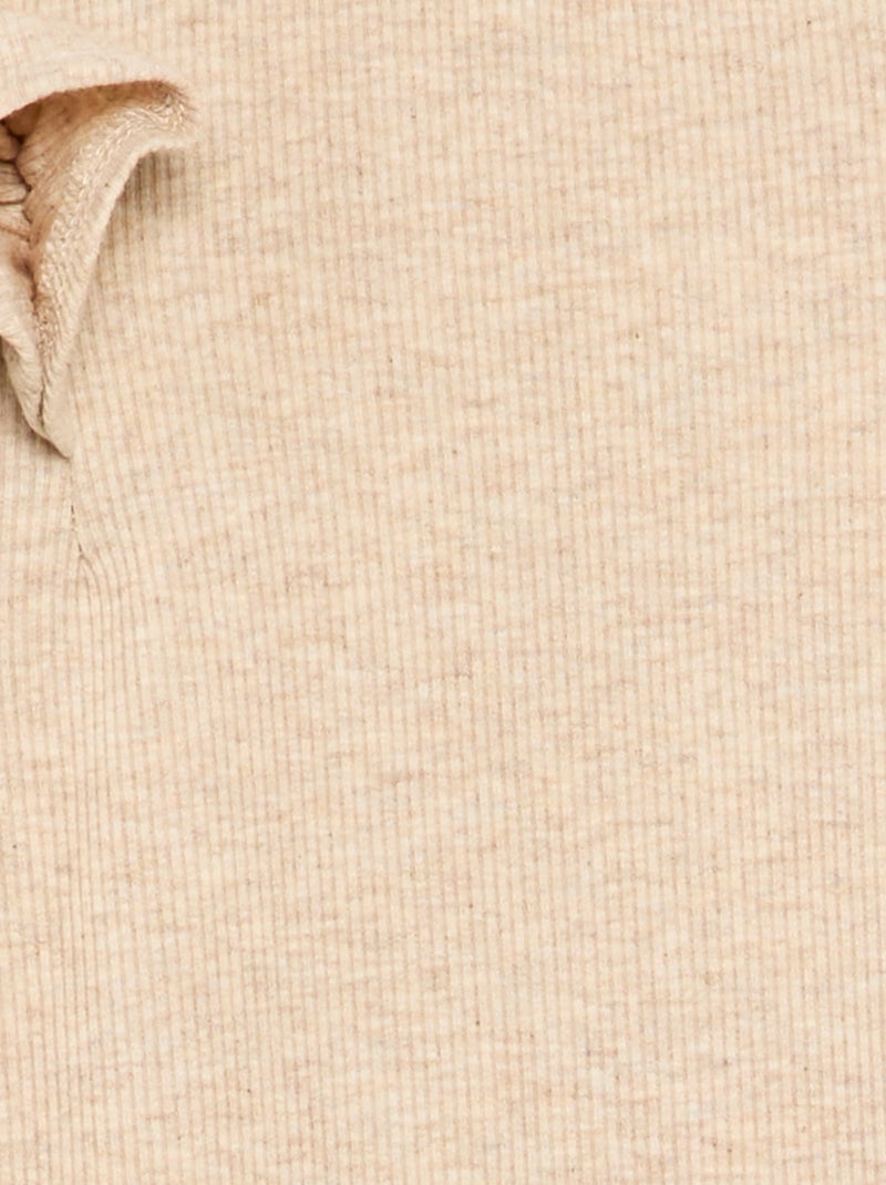 Long-sleeved ribbed knit T-shirt Beige - Kiabi