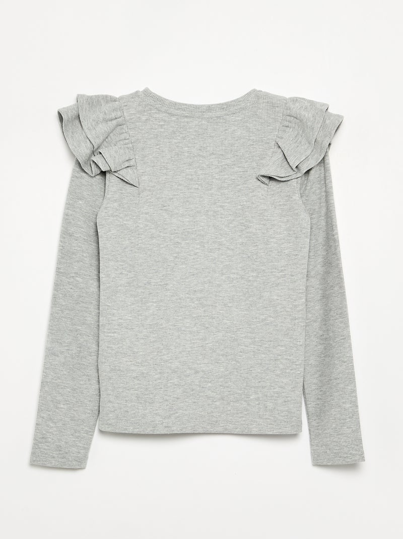 Long-sleeved ribbed knit T-shirt Grey - Kiabi