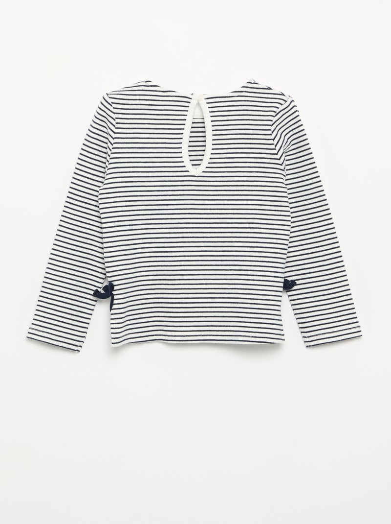 Long-sleeved ribbed T-shirt with knot Blue - Kiabi