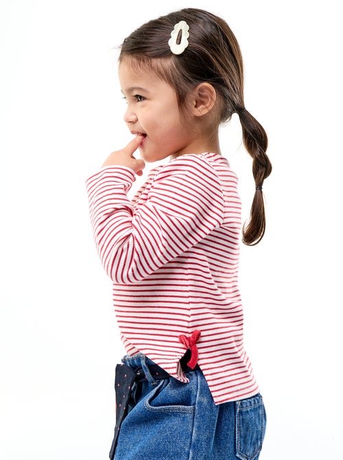 Long-sleeved ribbed T-shirt with knot - Kiabi
