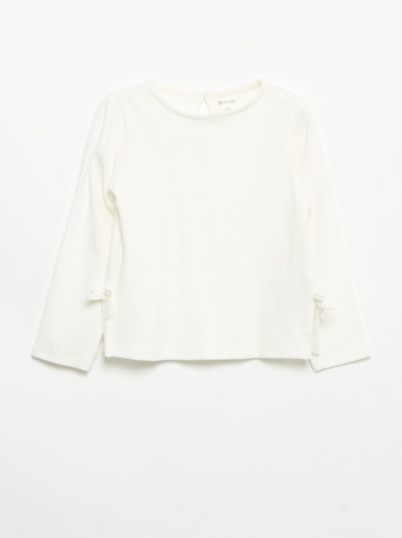 Long-sleeved ribbed T-shirt with knot White - Kiabi